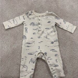 Pehr Henley Patch Pocket Romper - Life Aquatic Print - 0 to 3 months